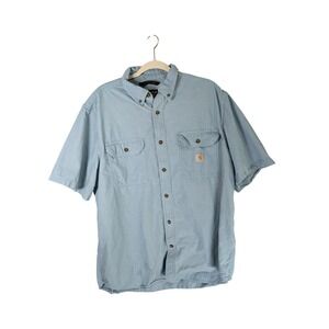 Carhartt  Shirt Mens L Blue Loose Fit Short Sleeve Button Down